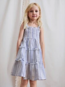 Firerie Kids Firerie Kids 少女夏季细肩带条纹荷叶边下摆连衣裙 - 彩色 - 查看 4