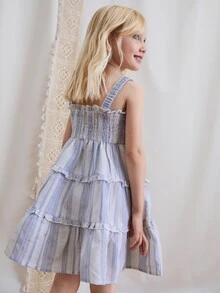 Firerie Kids Firerie Kids 少女夏季细肩带条纹荷叶边下摆连衣裙 - 彩色 - 查看 8