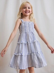 Firerie Kids Firerie Kids 少女夏季细肩带条纹荷叶边下摆连衣裙 - 彩色 - 查看 2