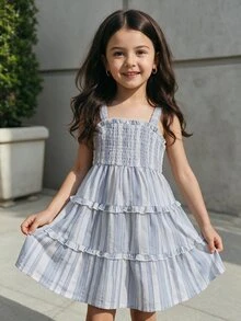 Firerie Kids Firerie Kids 少女夏季细肩带条纹荷叶边下摆连衣裙 - 彩色 - 查看 1