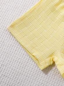 SHEIN Textured Shirt And Shorts Street Fashion Toddler Baby Boy 2pcs Outfit Set - Yellow - View 5