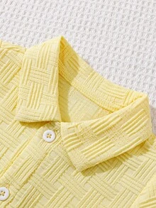 SHEIN Textured Shirt And Shorts Street Fashion Toddler Baby Boy 2pcs Outfit Set - Yellow - View 6
