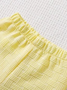 SHEIN Textured Shirt And Shorts Street Fashion Toddler Baby Boy 2pcs Outfit Set - Yellow - View 7