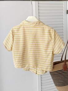 Firerie Kids Firerie Kids Tween Girl Casual Commute Plaid Woven Short Sleeve Shirt Top - Yellow - View 4