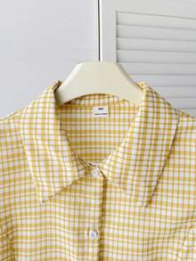 Firerie Kids Firerie Kids Tween Girl Casual Commute Plaid Woven Short Sleeve Shirt Top - Yellow - View 6