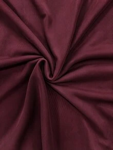 SHEIN تي شيرت نسائي بياقة عالية وأكمام طويلة من الصوف المحبوك مع حواف شبكية باللون العنابي، مناسب للتنقل والحفلات، أسلوب جديد للخريف/الشتاء - عنابي اللون - مشاهدة 8