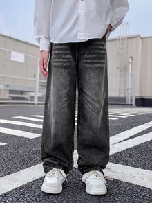 SHEIN Tween Boy Fashion Casual Y2k Black Loose And Comfortable Basic Jeans For Black To School Kids - Blue - View 1