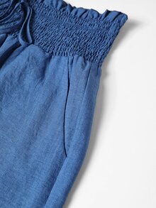 Linhara CURVE Plus Size European & American Spring/Summer Thin Elastic Waist Loose Comfortable Cool Solid Color Minimalist Casual Straight Leg Pants For Women Fall - Blue - View 7
