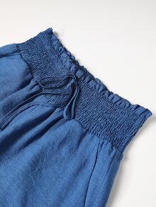Linhara CURVE Plus Size European & American Spring/Summer Thin Elastic Waist Loose Comfortable Cool Solid Color Minimalist Casual Straight Leg Pants For Women Fall - Blue - View 4