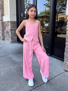 Firerie Kids Firerie Kids Nova Glow 2pcs Pink Tank Top & Long Pants Set,Casual Daily Wear For Tween Girls - Pink - View 1