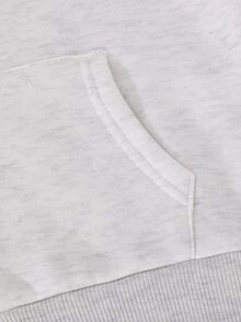 SHEIN 秋冬女童連帽拉鍊外套，街頭風可愛圖案休閒混搭衛衣，長袖抓絨，秋季校園穿搭，淺灰色 - 灰色 - 查看 6