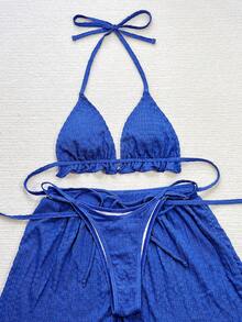 Swim Vcay Women's Fashionable 3-Piece Separated Bikini Set With Mushroom Edging,Summer Beach - Royal Blue - View 5