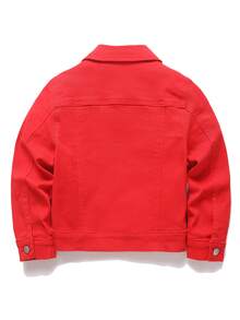 SHEIN 2件組小男孩秋冬萬聖節做舊棉質紅色牛仔外套與修身牛仔褲，兒童男孩街頭風穿搭，幼兒聖誕套裝 - 紅色 - 查看 2