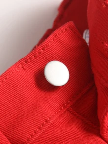 SHEIN 2件組小男孩秋冬萬聖節做舊棉質紅色牛仔外套與修身牛仔褲，兒童男孩街頭風穿搭，幼兒聖誕套裝 - 紅色 - 查看 7