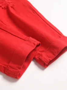 SHEIN 2件組小男孩秋冬萬聖節做舊棉質紅色牛仔外套與修身牛仔褲，兒童男孩街頭風穿搭，幼兒聖誕套裝 - 紅色 - 查看 5