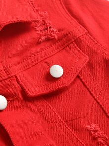 SHEIN 2件組小男孩秋冬萬聖節做舊棉質紅色牛仔外套與修身牛仔褲，兒童男孩街頭風穿搭，幼兒聖誕套裝 - 紅色 - 查看 6