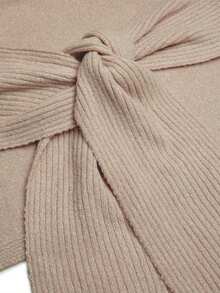 SHEIN Women's Autumn Winter Apricot Knit Sweater, Elegant Mock Neck Long Sleeve Pullover With Bow Tie Waist Design,Chic Feminine Style For Casual Daily Wear - Apricot - View 8