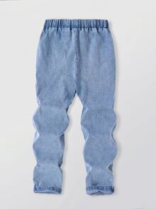 SHEIN Casual Streetwear Elastic Waist Adjustable Drawstring Solid Color Slim Fit Stretch Skinny Jeans Tween Boys' Students Campus Autumn Fall Light Blue - Medium Wash - View 3