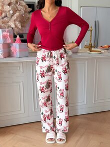 SweetSlumber Cute Christmas Sweet INS Contrast Color Santa Claus & Christmas Tree Print Fitted Sexy Women's Pajama Set - Multicolor - View 4
