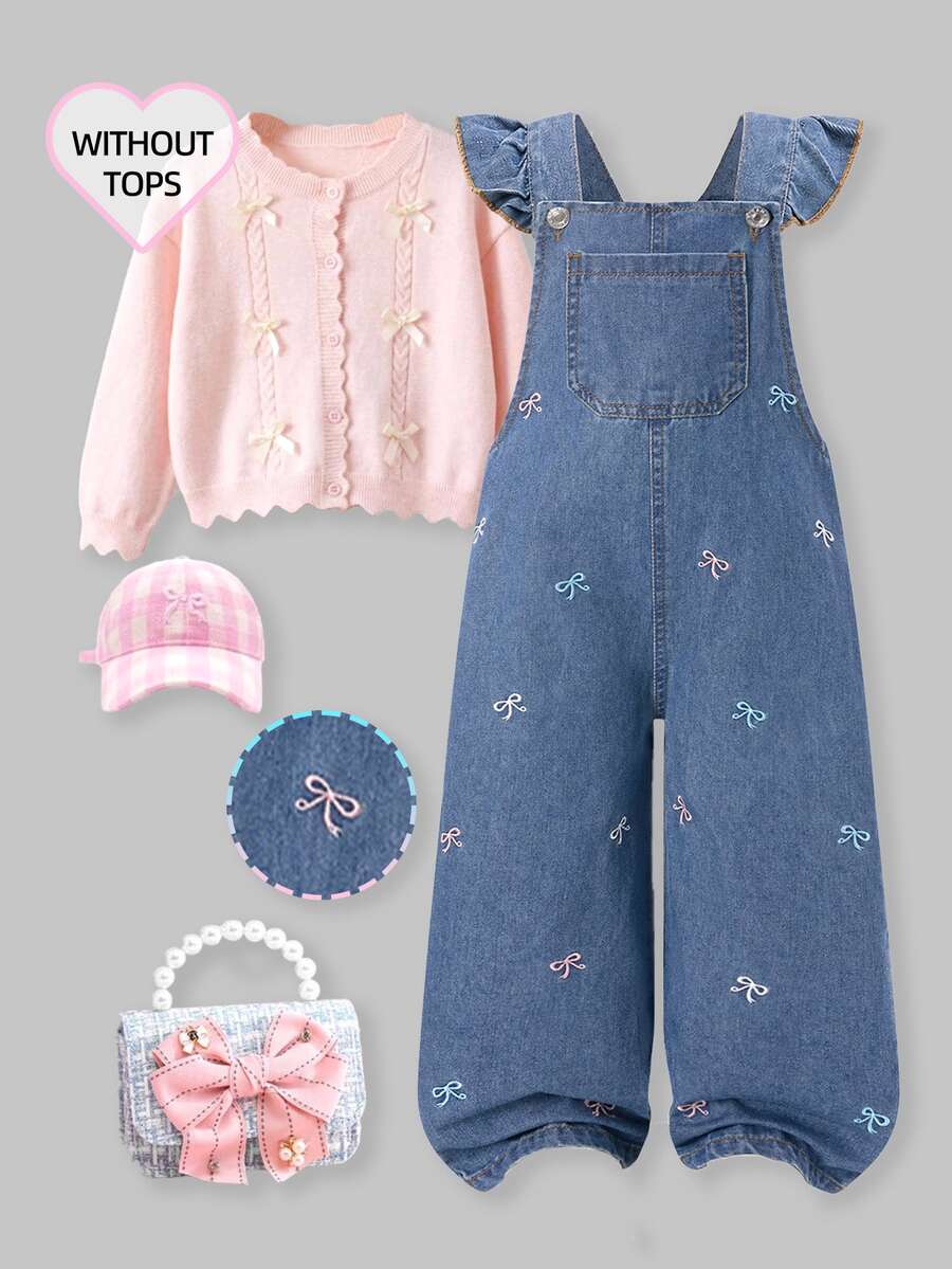 SHEIN Girls' Denim Overalls, All-Season, Cute Casual Style, Vintage ...