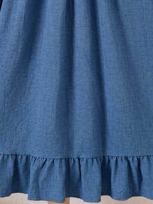 SHEIN 1pc Girls' Autumn New Fresh Style Loose Fit Long Sleeve Dress With Elastic Cuffs, Exquisite Collar Flower, Back Opening Design, Casual Versatile Dress For Back To School And Outings - Blue - View 6