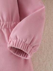 SHEIN Elladie kids 女童前拉鍊連帽燈芯絨外套，碎花抓絨內裡收腰長袖外套，甜美西式冬季兒童套裝 - 粉色 - 查看 9