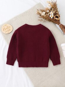 SHEIN 2026 春/秋新款 4-7 歲女童淺藍色菱格紋麻花針織套裝，3D 多色蝴蝶結圓領毛衣與長褲，小女孩針織上衣，適合上學、外出與拍照 - 酒紅色 - 查看 2