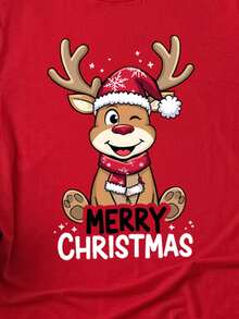 Manfinity Homme Men's Cute Deer T-Shirt, Christmas T-Shirt, Suitable For Family Gatherings, Friend Gifts - Red - View 2