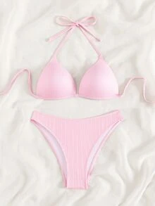 SHEIN Swim Summer Beach Halter Bikini Set - Pink - View 7
