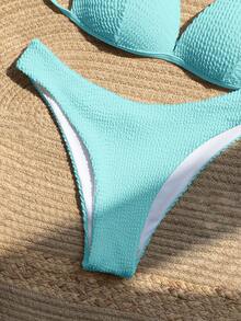 SHEIN Swim Teal Blue Bikini Set For Beach Holiday Vacation Holiday Summer Topical - Blue - View 5