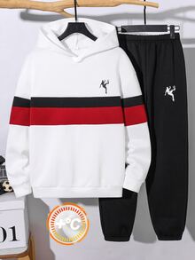 SHEIN Teen Boy Character Print Long Sleeve Casual Hoodie And Sweatpants Set - Multicolor - View 6