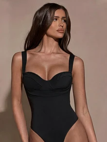 SHEIN BAE 女款黑色細肩帶背心，萬聖節夏季女裝，優雅性感夜店外出穿搭 - 黑色 - 查看 1