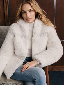 Anewsta Women's Autumn/Winter Mid-Length Plush Patchwork Hooded Fashion Outdoor Casual Padded Coat - Beige - View 4