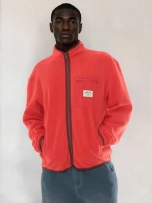 FORM&CHAOS Men's Ruby Red Fleece Pocket Jacket, Fall/ Jogging Beach Casual Streetwear - Red - View 4