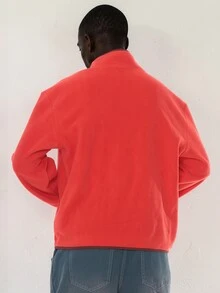 FORM&CHAOS Men's Ruby Red Fleece Pocket Jacket, Fall/ Jogging Beach Casual Streetwear - Red - View 2