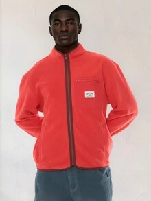 FORM&CHAOS Men's Ruby Red Fleece Pocket Jacket, Fall/ Jogging Beach Casual Streetwear - Red - View 7