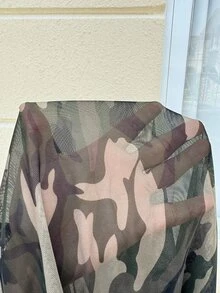 Muchica Plus Size See-Through Camouflage Print T-Shirt-Military Green - Multicolor - View 6