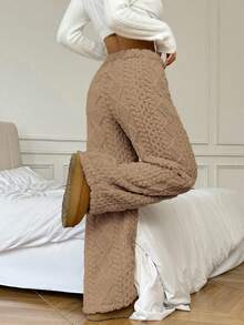 Flirla Quần dài nữ màu trơn, eo rút dây, phong cách thường ngày thoải mái - Màu Khaki - Xem 1