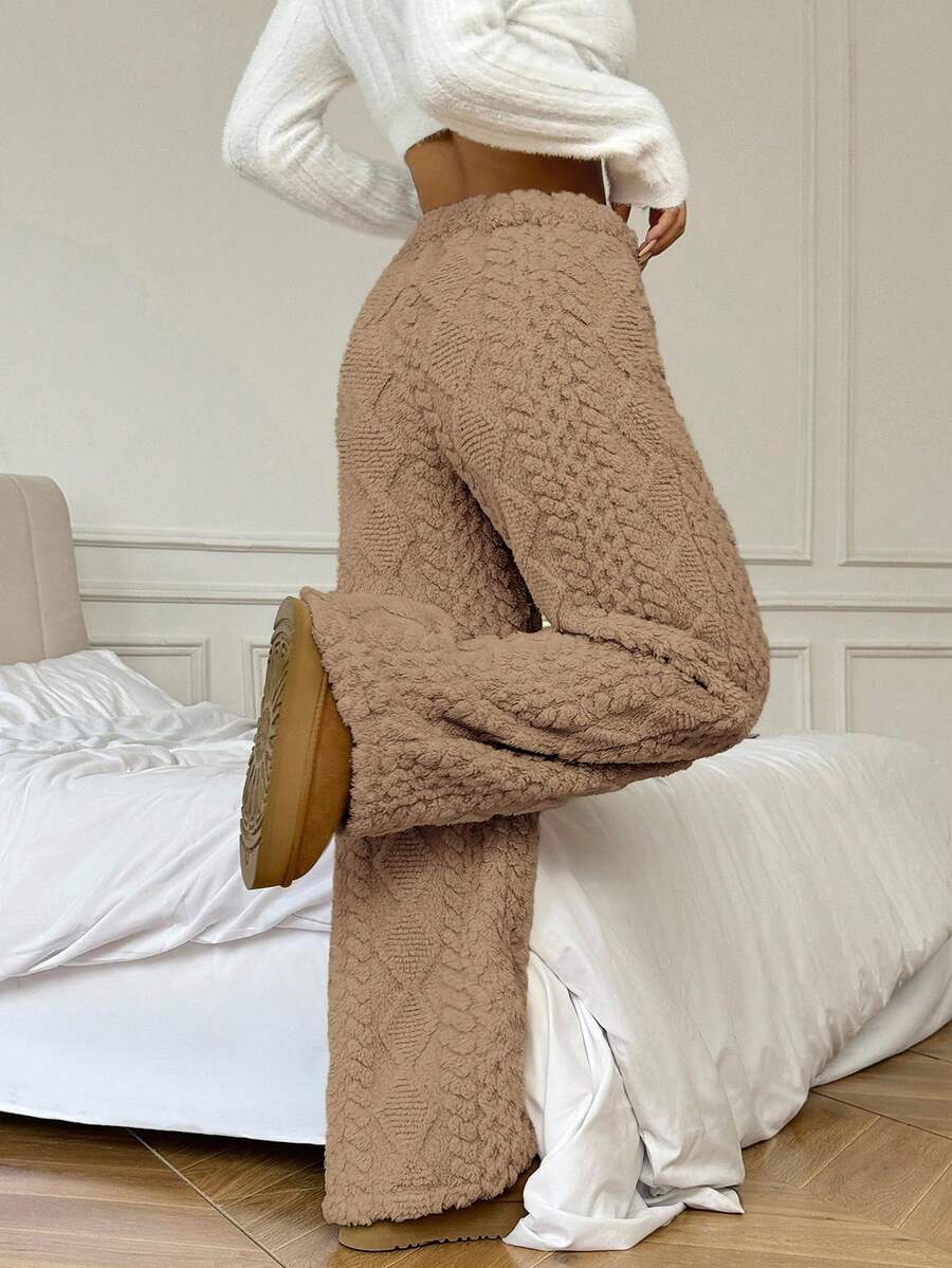 Flirla Quần dài nữ màu trơn, eo rút dây, phong cách thường ngày thoải mái - Màu Khaki - Xem 1