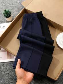 SHEIN بنطلون طويل مستقيم الساق بخصر مطاطي كاجوال عصري للفتيات، مناسب للارتداء اليومي والخروجات، فصل الخريف و - متعدد الألوان - مشاهدة 7