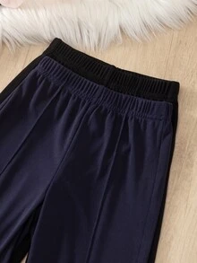 SHEIN بنطلون طويل مستقيم الساق بخصر مطاطي كاجوال عصري للفتيات، مناسب للارتداء اليومي والخروجات، فصل الخريف و - متعدد الألوان - مشاهدة 3