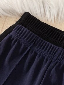 SHEIN بنطلون طويل مستقيم الساق بخصر مطاطي كاجوال عصري للفتيات، مناسب للارتداء اليومي والخروجات، فصل الخريف و - متعدد الألوان - مشاهدة 4
