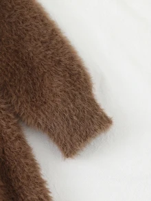SHEIN Young Girl Brown Hooded Faux Mink Fur Sweater & Knitted Skirt Set Autumn Winter - Coffee Brown - View 4