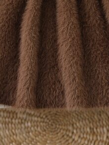 SHEIN Young Girl Brown Hooded Faux Mink Fur Sweater & Knitted Skirt Set Autumn Winter - Coffee Brown - View 6