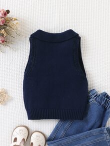 SHEIN 女童粉色刺繡背心毛衣，圓領，適合搭配裙子，適用於秋冬春夏套頭穿 - 藏蓝色 - 查看 2
