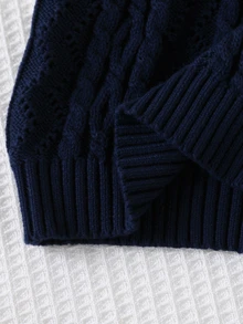 SHEIN 女童粉色刺繡背心毛衣，圓領，適合搭配裙子，適用於秋冬春夏套頭穿 - 藏蓝色 - 查看 7