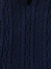 SHEIN 女童粉色刺繡背心毛衣，圓領，適合搭配裙子，適用於秋冬春夏套頭穿 - 藏蓝色 - 查看 4