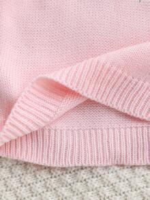 SHEIN 兔子刺繡兒童毛衣，奶油白女童針織開襟衫，花朵兔子嬰兒套頭毛衣 - 粉色 - 查看 6