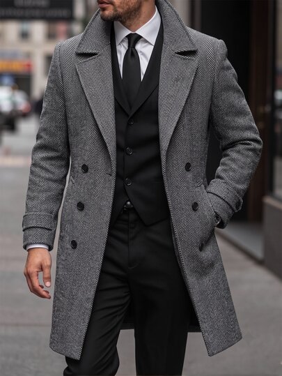 Manfinity Bizformal معطف رجالي بلون موحد كاجوال أنيق متعدد الاستخدامات للارتداء اليومي رسمي للأعمال رمادي خريفي