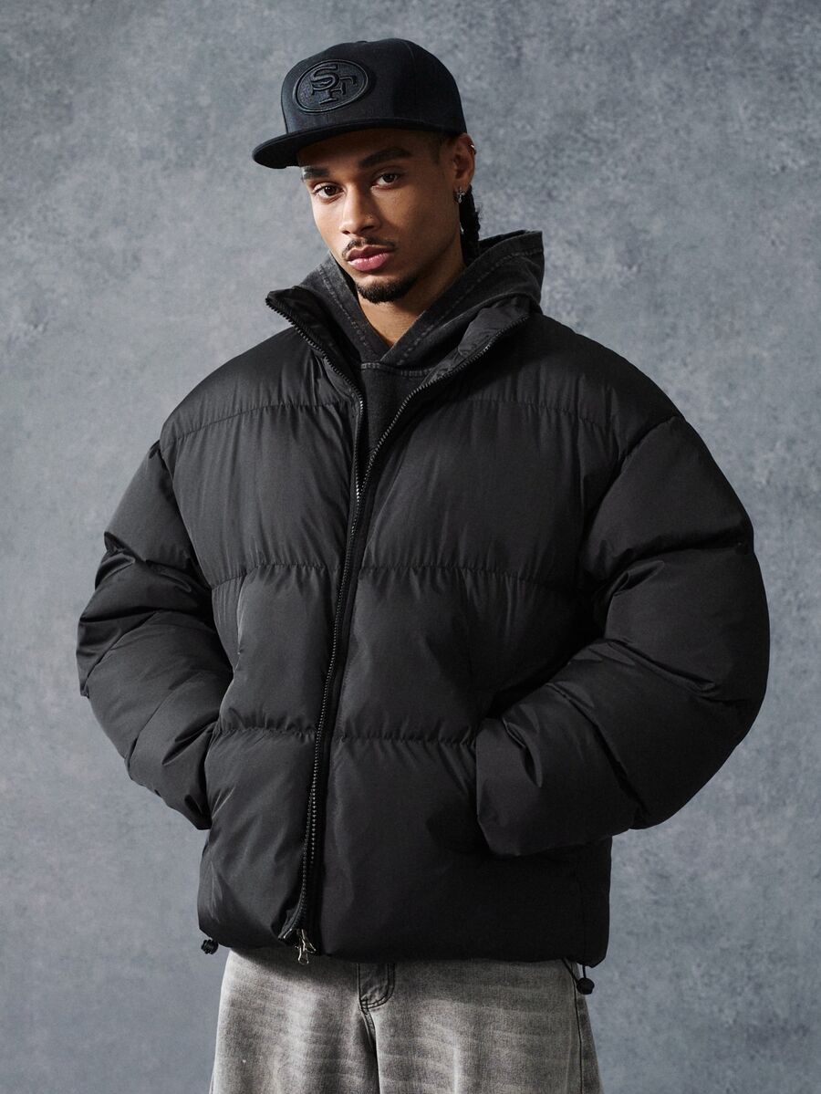 PAVTROS Men's Goth Holiday Solid Color Zipper Front Winter Jacket For Halloween, Christmas, New Year - Black - View 1